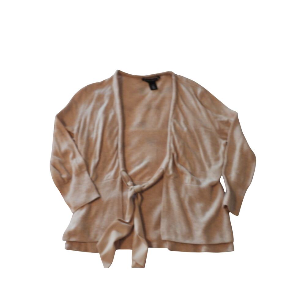 White House Black Market 3/4 Sleeve Cardigan Beige Nylon Small